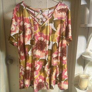 Coral Bay Pink Graphic Tie Front T-Shirt